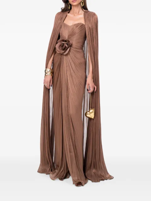 Ana Radu floral-detail pleated maxi dress Brown 48642