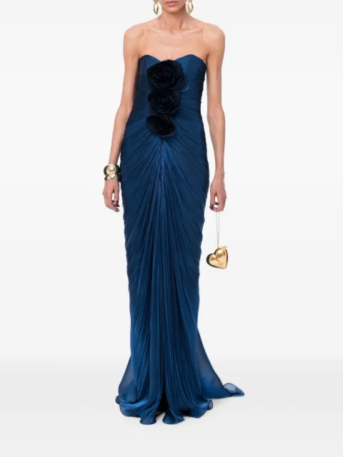 Ana Radu floral-applique ruched maxi dress Blue 48607
