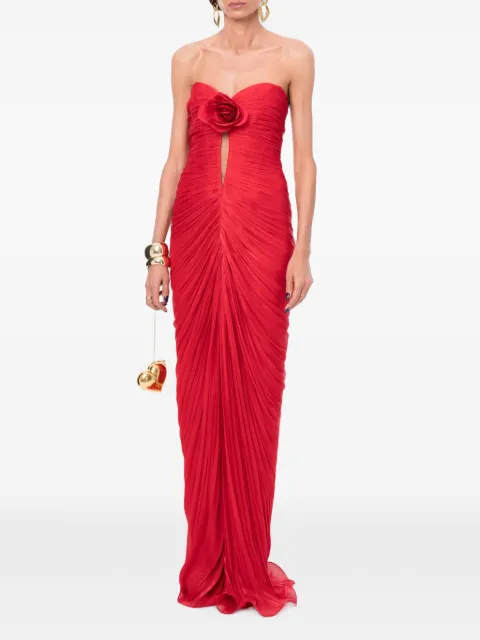 Ana Radu flower-detail ruched gown Red 48690