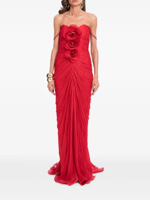 Ana Radu floral-applique ruched maxi dress Red 48607