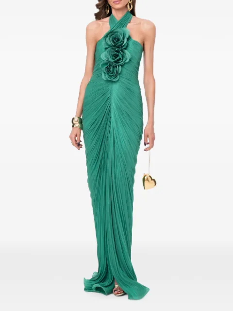 Ana Radu floral-appliqué ruched maxi dress Green 48657