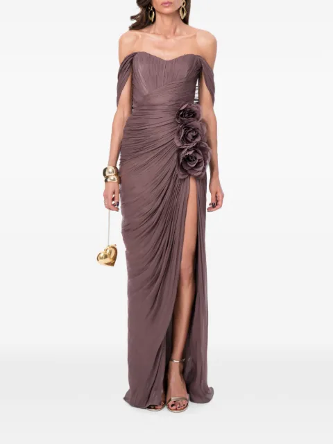 Ana Radu floral-embellished ruched maxi dress Brown 48645