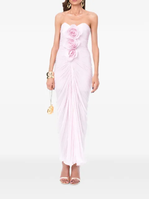 Ana Radu floral-appliqué ruched maxi dress Pink 48625