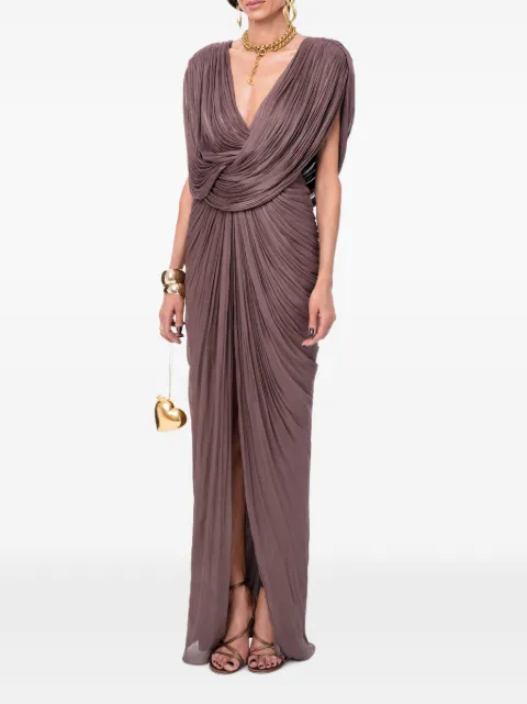 Ana Radu draped pleated maxi dress Brown 48669