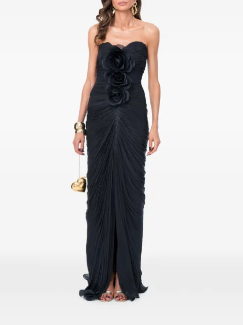 Ana Radu floral-appliqué ruched maxi dress Black 48607