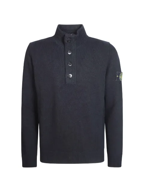 Stone Island Compass-patch button-up sweater Blue L2S155100040S0043