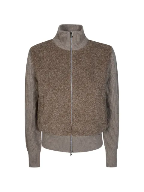 Herno RESORT bouclé-panel ribbed-knit cardigan Brown MC00045DR70188