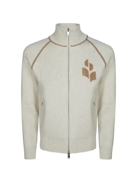 ISABEL MARANT logo-intarsia zip-up cardigan Neutrals 26PCA0166FAD1L11E
