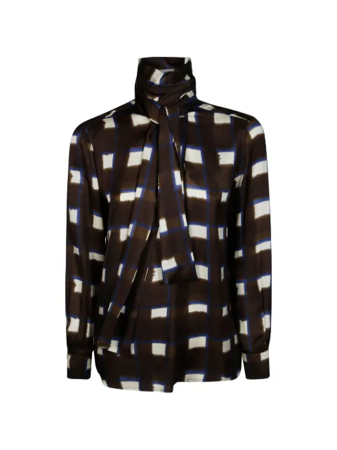 Incotex check-print pussy-bow blouse Brown 5S1042L4617