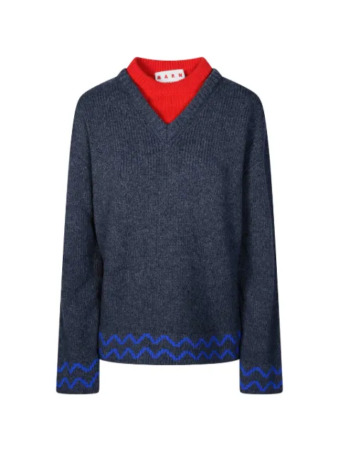 Marni chevron-pattern layered-effect sweater Blue GCMD0679Q0UFH100