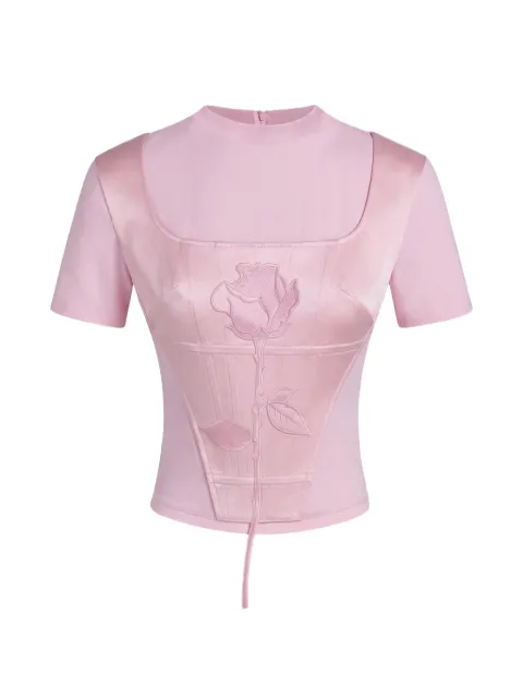 Seen Users Blooming Belle rose-embroidered T-shirt Pink SS25SEENTOP05