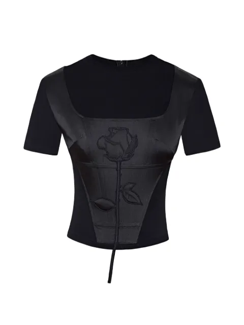 Seen Users Blooming Belle rose-embroidered T-shirt Black SS25SEENTOP05