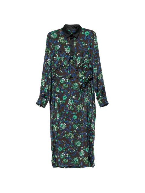 sacai floral-print ruffled dress Brown 2608598