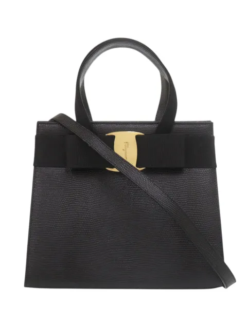 Ferragamo Pre-Owned 2010-2026 Lizard Embossed Leather Vara Bow satchel Black U506OJT40HQXLUNF