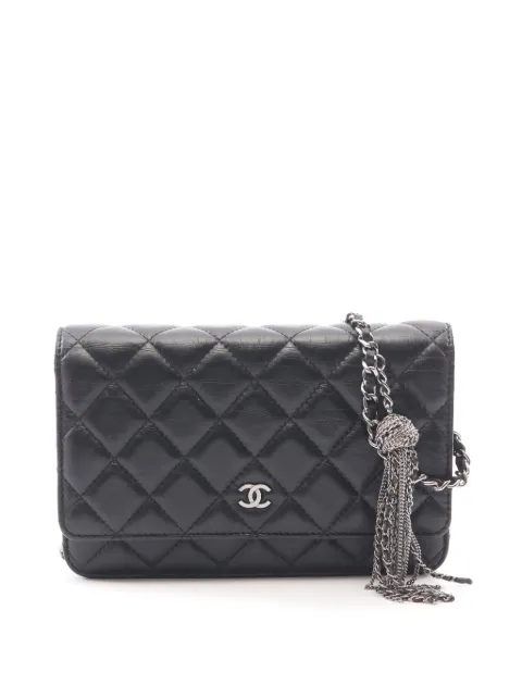 CHANEL Pre-Owned 2018-2019 CC Quilted Aged Calfskin Tassel Wallet On Chain crossbody bag Black 0ZFOVCU2S2PI2EFO