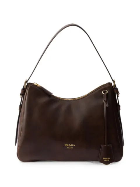 Prada logo-print leather shoulder bag Brown 1BC301VLEY2ZRN