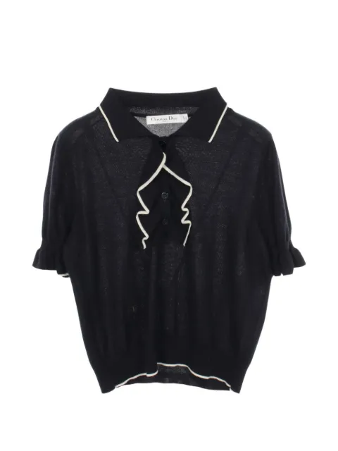 Christian Dior Pre-Owned 2010s Bee-embroidery frill polo shirt Blue 1079616