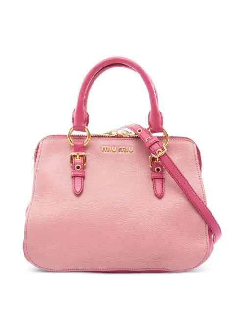 Miu Miu Pre-Owned 2000s Madras leather tote bag Pink 1081419