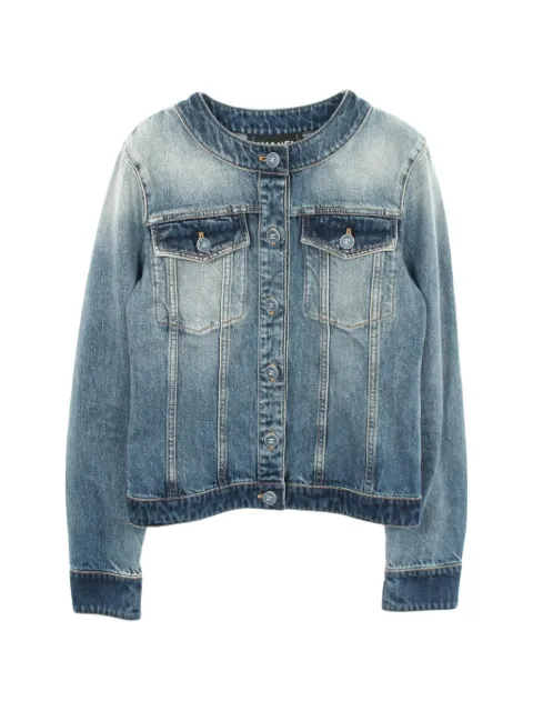 CHANEL Pre-Owned 1986-1988 Coco Mark collarless denim jacket Blue 1079581