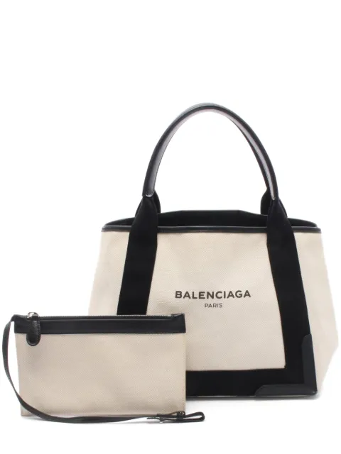 Balenciaga Pre-Owned 2000s Navy Cabas leather-trim tote bag White 1082580