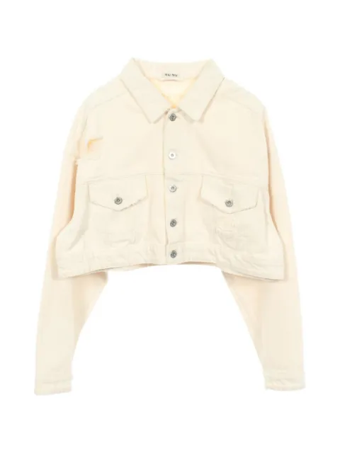 Miu Miu Pre-Owned 2000s distressed denim jacket Neutrals 1079579