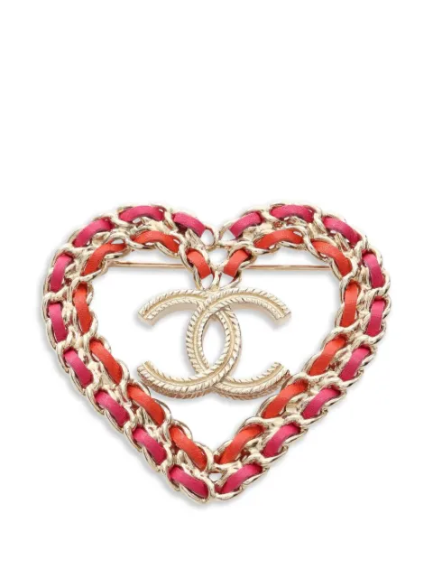 CHANEL Pre-Owned 1986-1988 interlocking CC heart brooch Gold 1080198