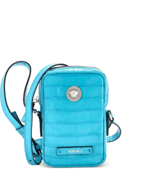 Versace Pre-Owned Medusa Biggie Pouch Crocodile Embossed Leather Micro crossbody bag Blue U8SE2ONSK0W1LBG0