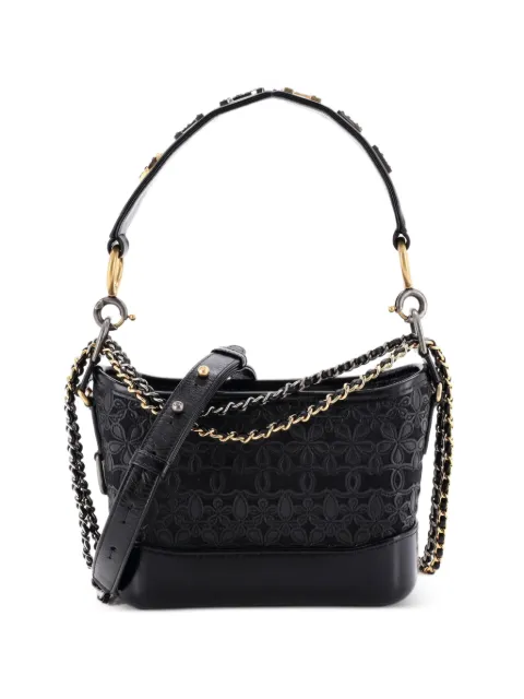 CHANEL Pre-Owned Gabrielle Hobo with Logo Handle Laser Cut Calfskin and Wool Felt Small crossbody bag Black TKOAXGBJ6RL5CZ1U