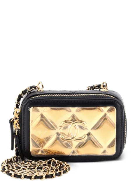 CHANEL Pre-Owned Golden Plate Zip Around Vanity Case with Chain Quilted Metal and Lambskin Extra Mini clutch bag Black NSCCPFKX3BWZFJH9