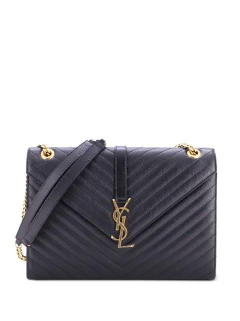Saint Laurent Pre-Owned Classic Monogram Envelope Satchel Matelasse Chevron Leather Large shoulder bag Black CWBRO1HENXJKS8GR