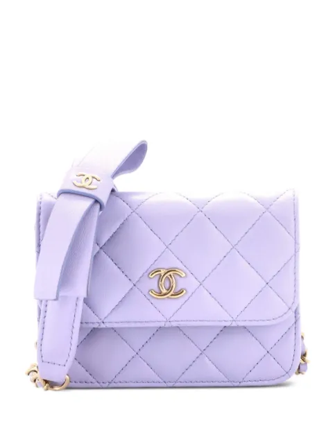 CHANEL Pre-Owned Bow Strap Card Holder on Chain Quilted Lambskin clutch bag Purple PDH7SXH33W8JBQW4
