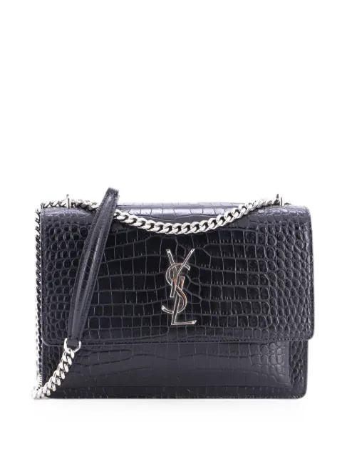 Saint Laurent Pre-Owned Sunset Crocodile Embossed Leather Medium crossbody bag Black W8VUMIQGGGKZH9UN
