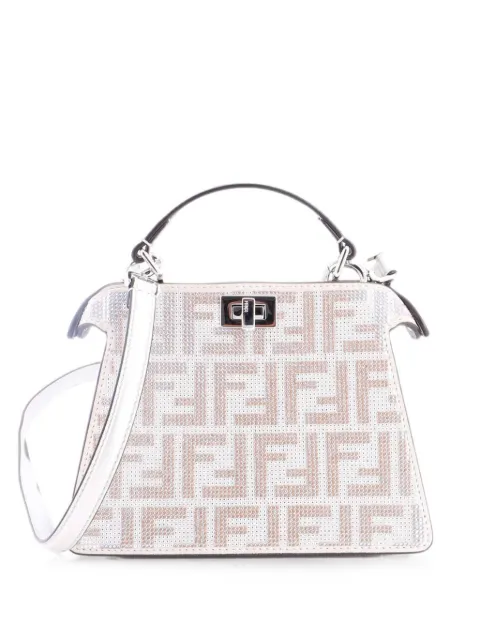 Fendi Pre-Owned Peekaboo ISeeU Bag Zucca Crystal Embellished Suede Petite satchel Silver SHLHW8IKAW9X5VE5