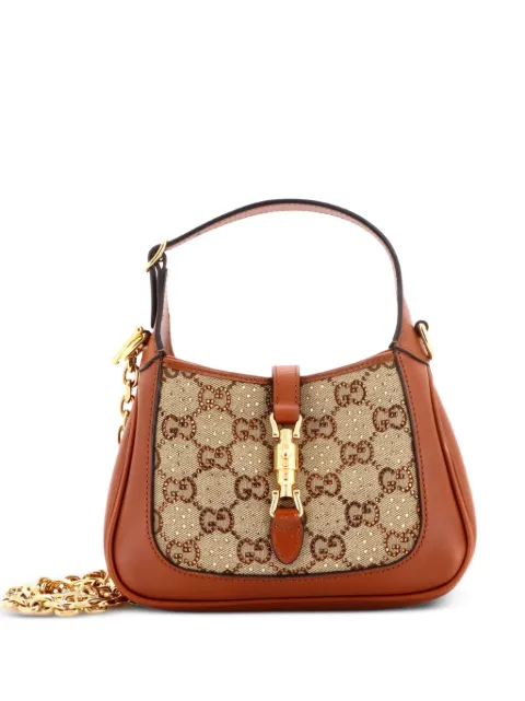 Gucci Pre-Owned Jackie 1961 Chain Crystal Embellished GG Canvas Mini hobo bag Brown R92LXXTPZWKM95CL