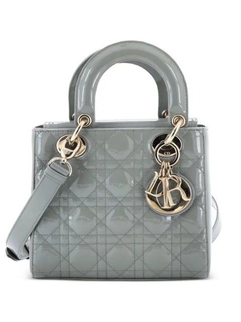 Christian Dior Pre-Owned Lady Dior Bag Cannage Quilt Patent Small satchel Grey 5WSRJA9Y5DALYA6G