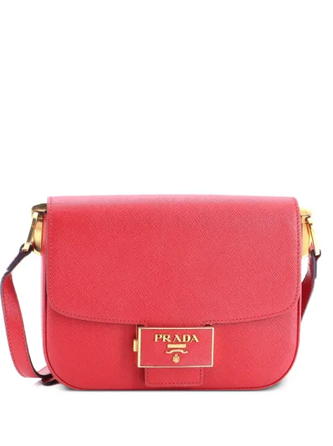 Prada Pre-Owned Embleme Flap Bag Saffiano Leather Small shoulder bag Red LCC89SRUI6OUDZPK