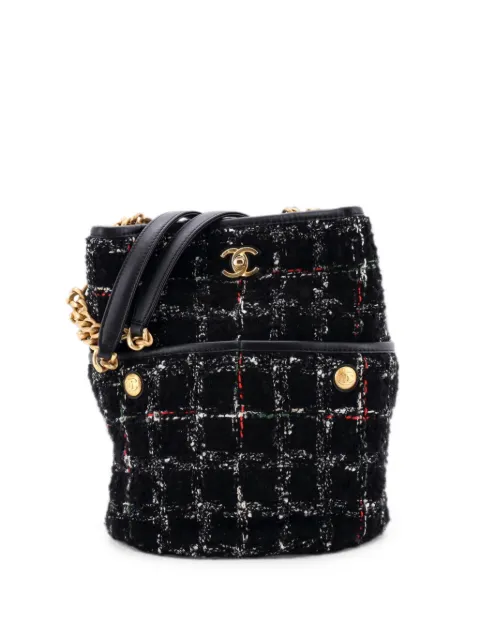 CHANEL Pre-Owned CC Turnlock Chain Tote Quilted Tweed Small bucket bag Black A9M0PSJ6HJ9COURF