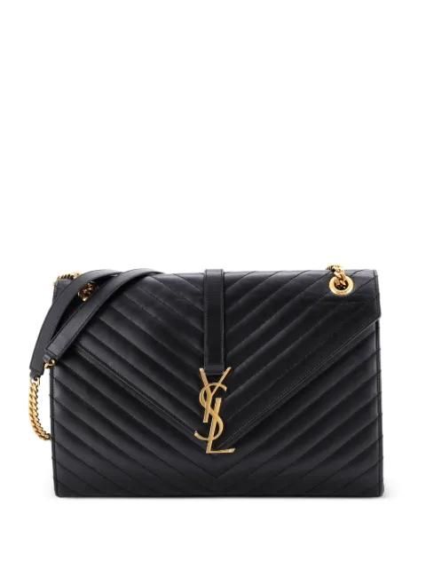 Saint Laurent Pre-Owned Classic Monogram Envelope Satchel Matelasse Chevron Leather Large shoulder bag Black 3A9H0DAMQJ9ODS75