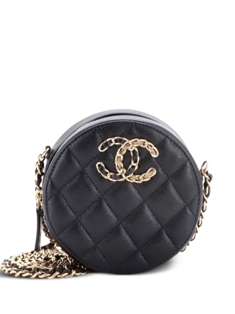 CHANEL Pre-Owned French New Wave Round Clutch with Chain Quilted Caviar crossbody bag Black YQ9T8LGKFZG1OP3G