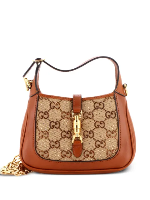 Gucci Pre-Owned Jackie 1961 Chain Crystal Embellished GG Canvas Mini hobo bag Brown IIZVV6VB2YJUYIM5