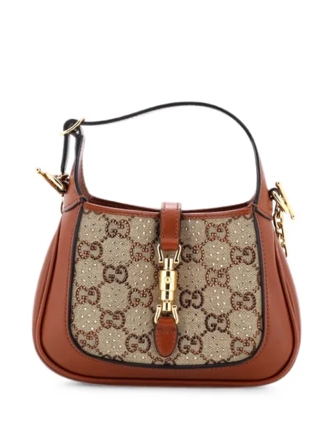 Gucci Pre-Owned Jackie 1961 Chain Crystal Embellished GG Canvas Mini hobo bag Brown 3DOCBX7O7KPMTTCK