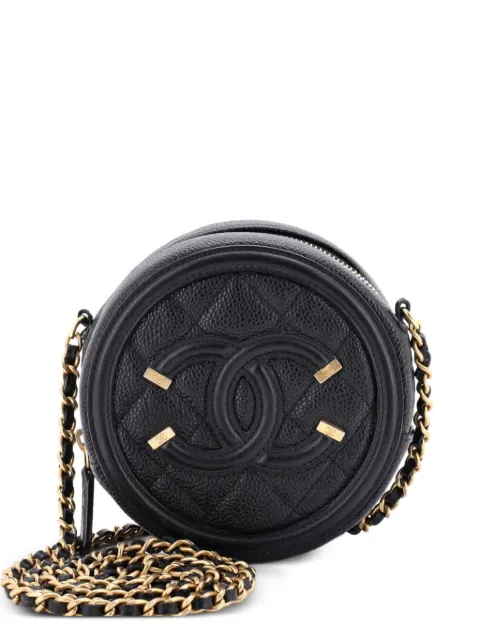 CHANEL Pre-Owned Filigree Round Clutch with Chain Quilted Caviar Mini crossbody bag Black 1UZMPI3Q4UC4D3Z7