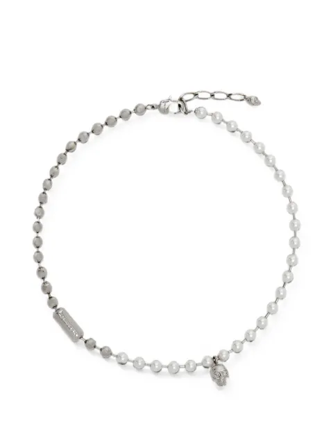 Alexander McQueen skull pearl-embellished necklace Silver 854564J161B
