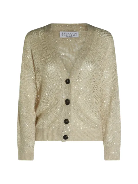 Brunello Cucinelli sequin-embellished open-knit cardigan Neutrals MRG562506CEZ53