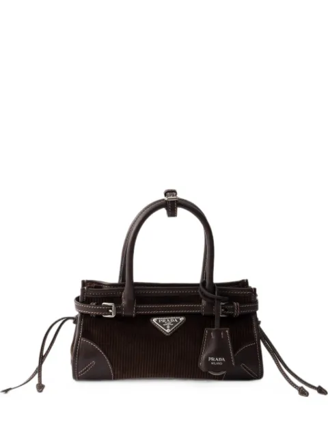 Prada Bonnie small corduroy and leather handbag Brown 1BA486VOFM2ZS3