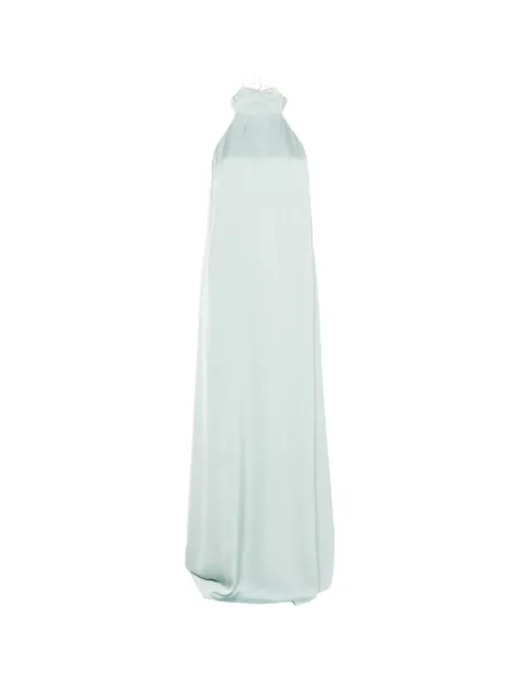 THE ARCHIVIA Riviera feather-trim halterneck maxi dress Blue THERIVIERAAQUA