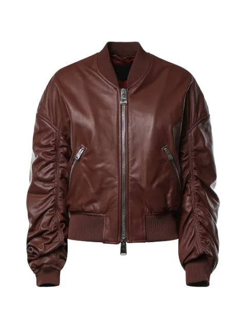 DONDUP ruched leather bomber jacket Brown DJ800PL0511DXXX