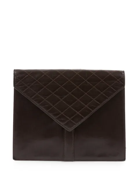 Saint Laurent Pre-Owned 1980s quilted envelope clutch bag Brown 15016540