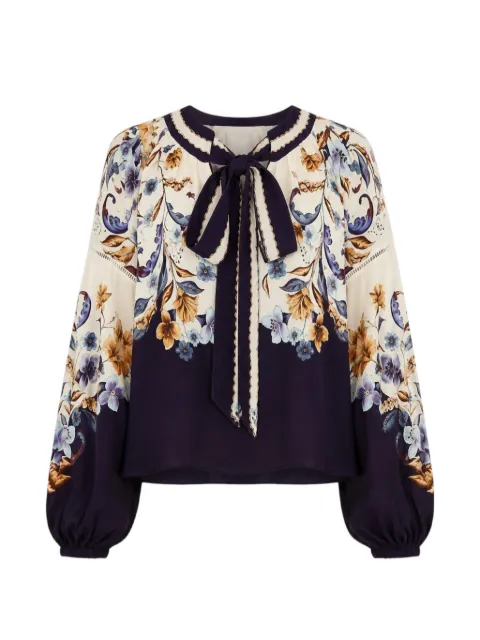 FARM Rio floral-print tie-neck blouse Neutrals 366772