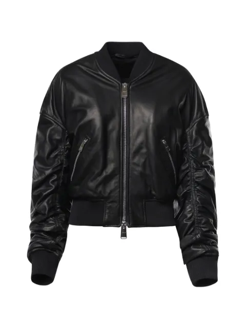 DONDUP ruched leather bomber jacket Black DJ800PL0511DXXX